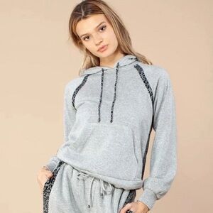 NWT Hale Bob Gray Women's Hoodie with Leopard Accents size XS
